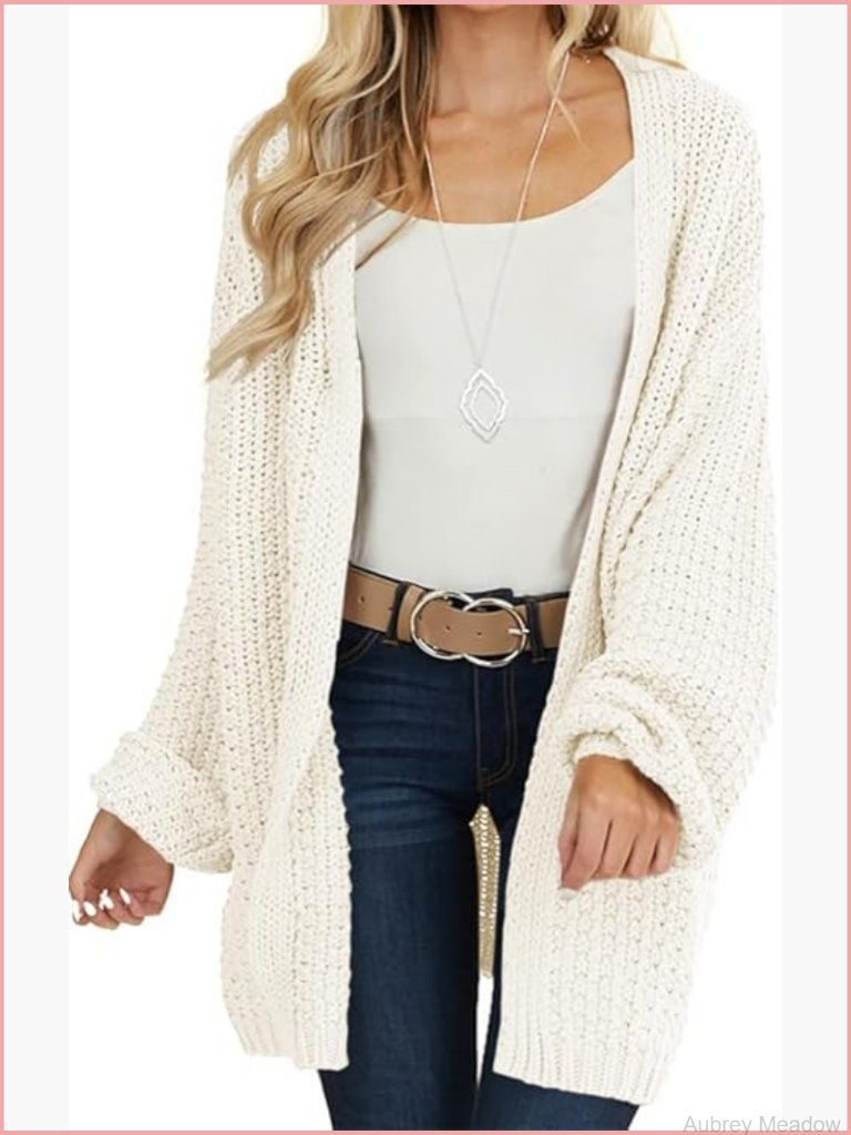 Chunky Knit Open Front Cardigan Sweater Long Sleeve Casual